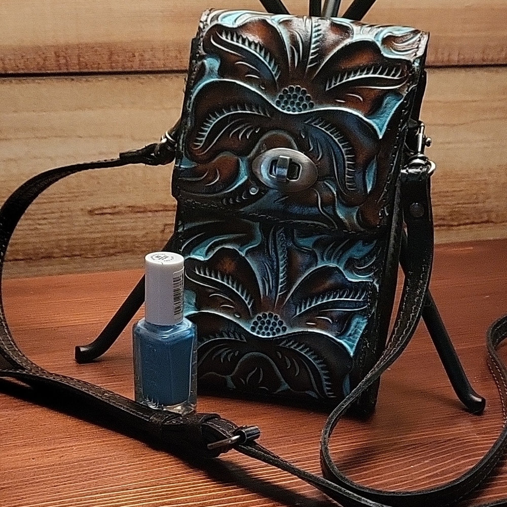 Patricia Nash Tooled Leather Crossbody Bag - Turquoise and Brown. NWOT